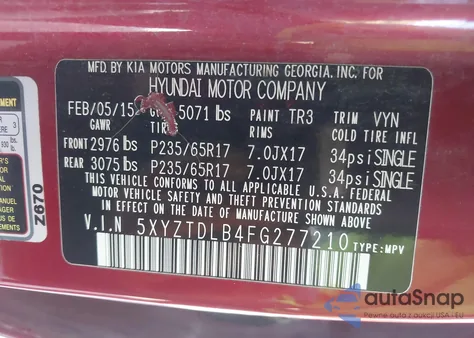 2015 Hyundai Santa Fe Sport 2.4L z USA, uszkodzony, nr VIN 5XYZTDLB4FG277210